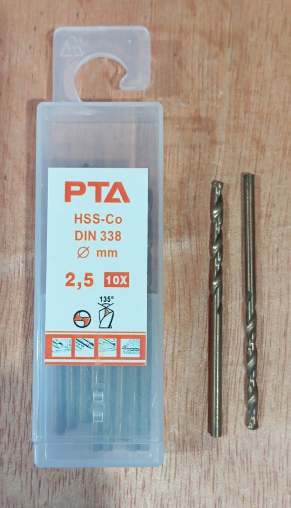HSS Straight Shank Twist Drills, DIN338, M35 x 2.5MM