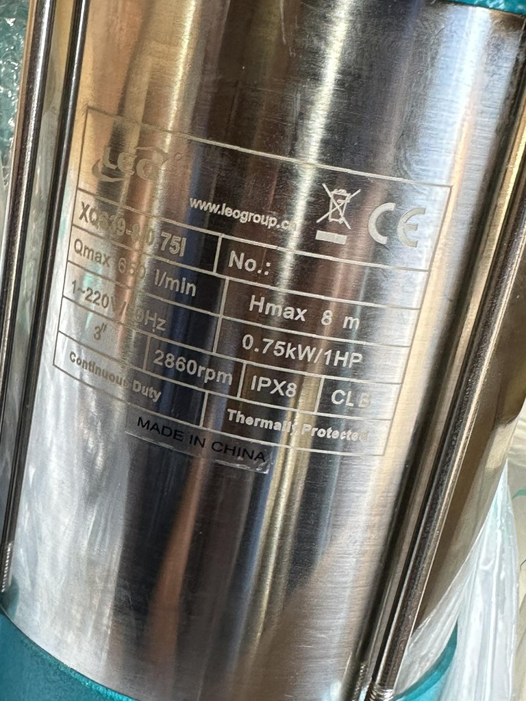 Submersible Pump (3") SS, XQS39-8/0-75I 220V/50Hz