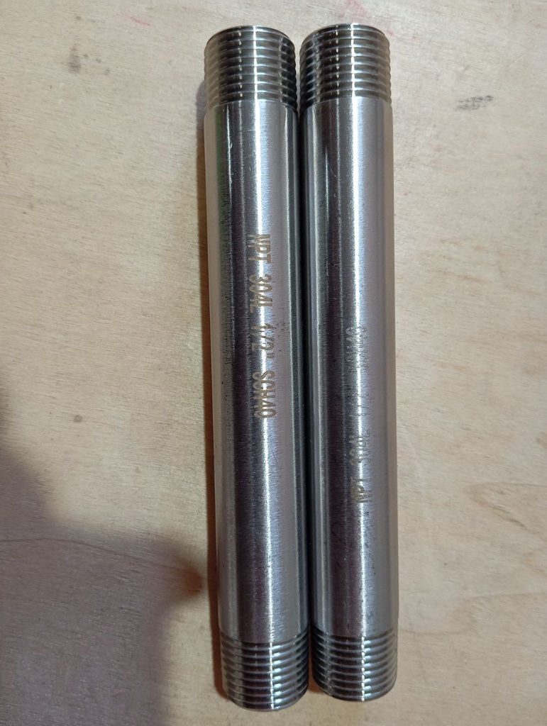 SS304L Barrel Nipple NPT, SCH40 1/2" x 6"
