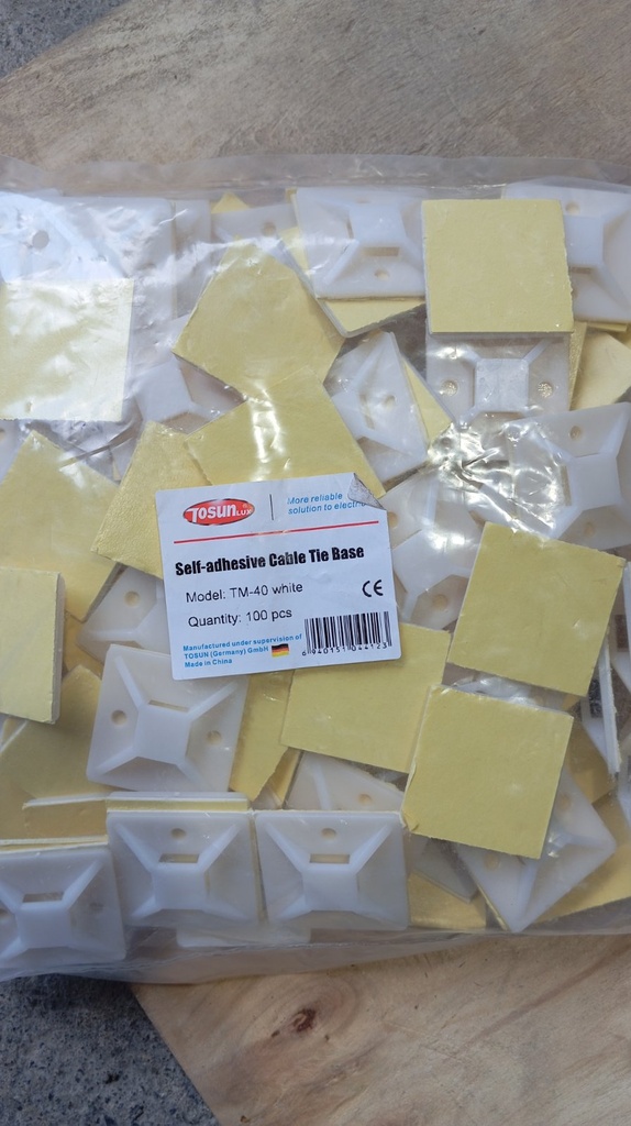 Self-Adhesive Cable Tie Base White TM-40, 40(L)*40(W)*6.4(H)*10.8(T)
