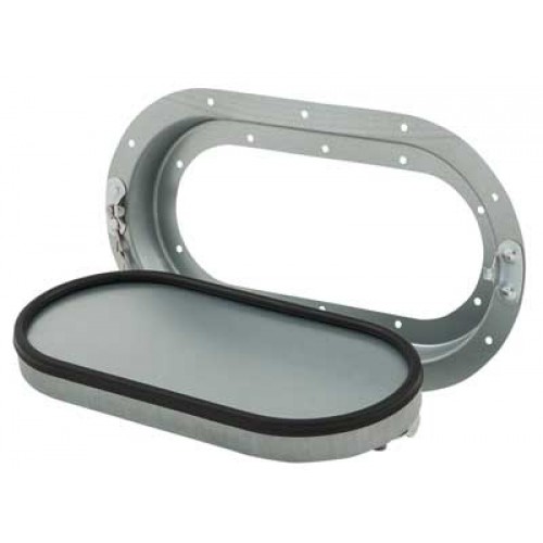 Marine, Deck Porthole Window Oval Black Glass, Aluminium 370MM x 200MM x 40MM