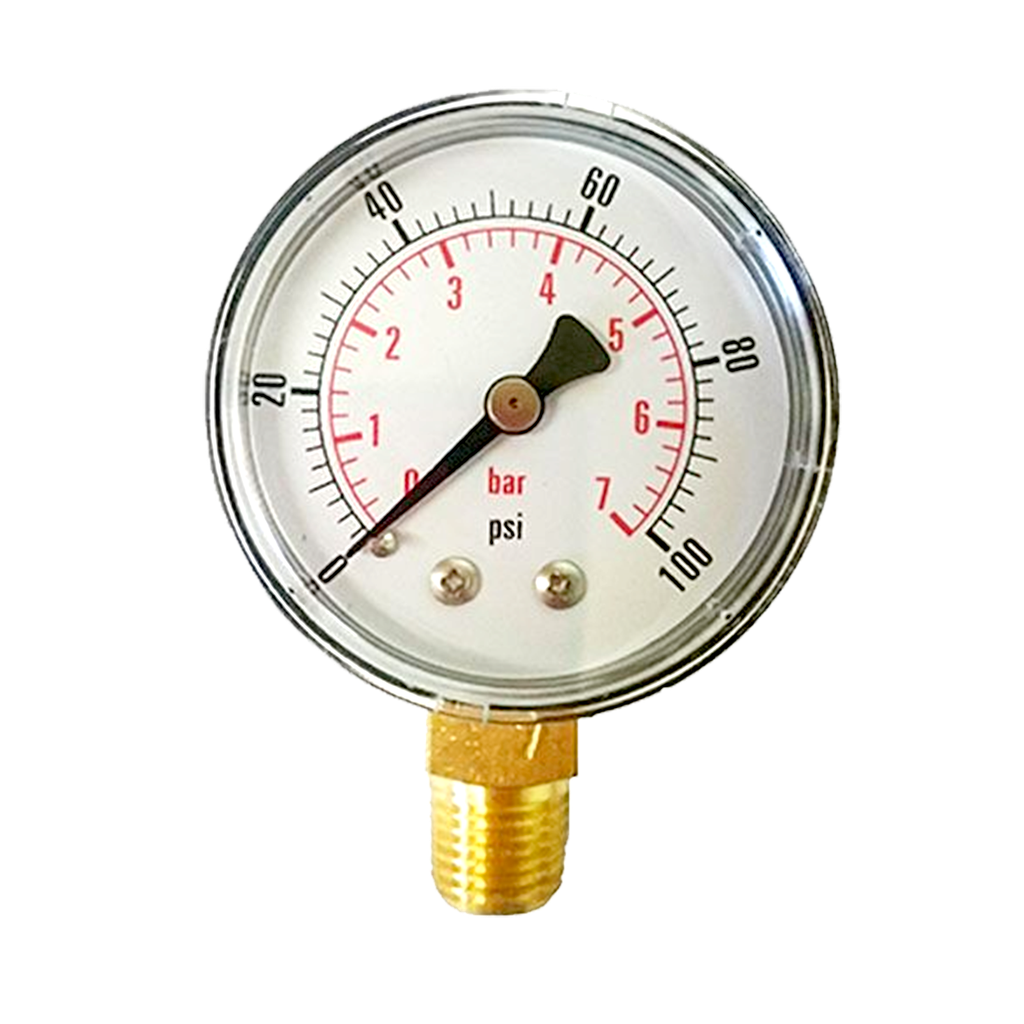 2-1/2" Dial Pressure Gauge - 7 Bar, 1/4 Connection Bottom (Wika)