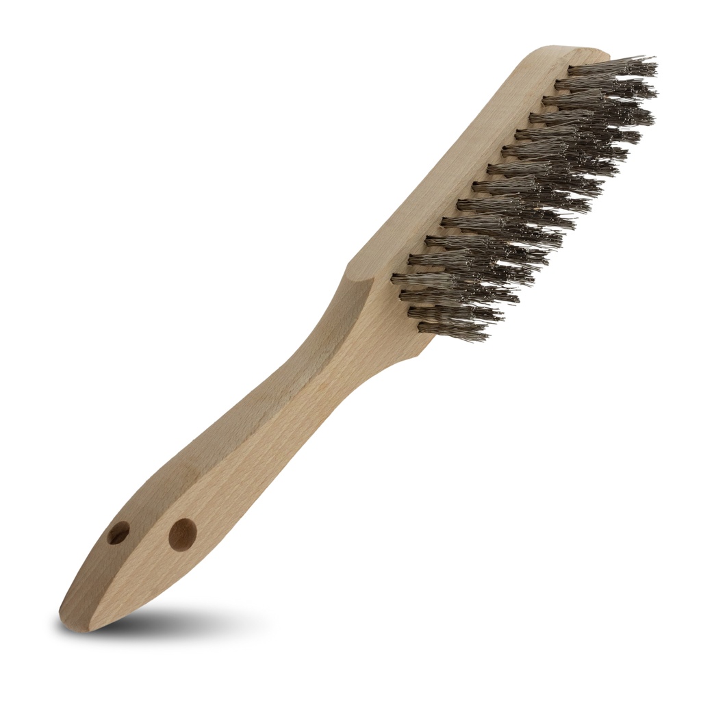 PT Wire Brush Black Bristle Wooden Handle 4"