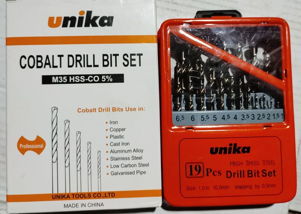 Cobalt Drill Bit M35 1-10MM 19Pcs/Set Unika Brand