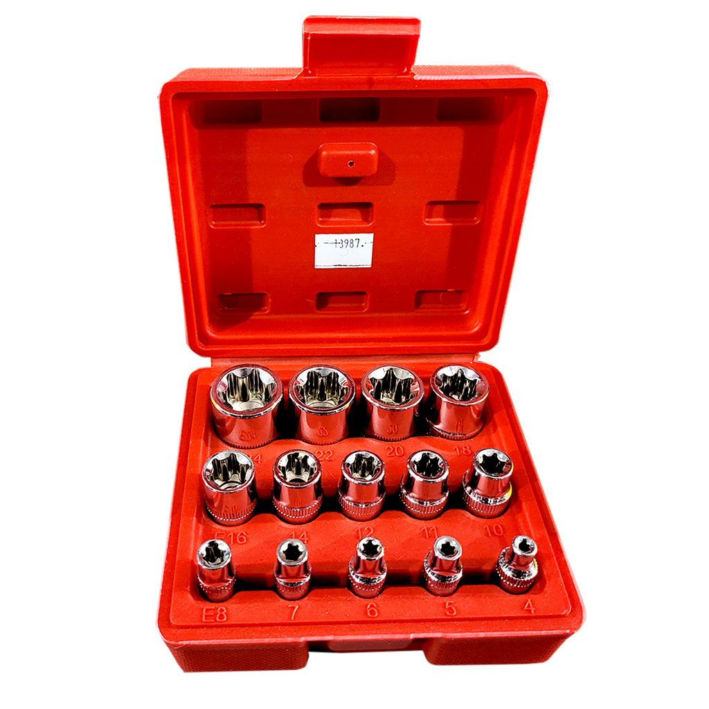 Female Bit Socket - Chrome Vanadium Steel Silver 14Pcs/Set E-Torx Star