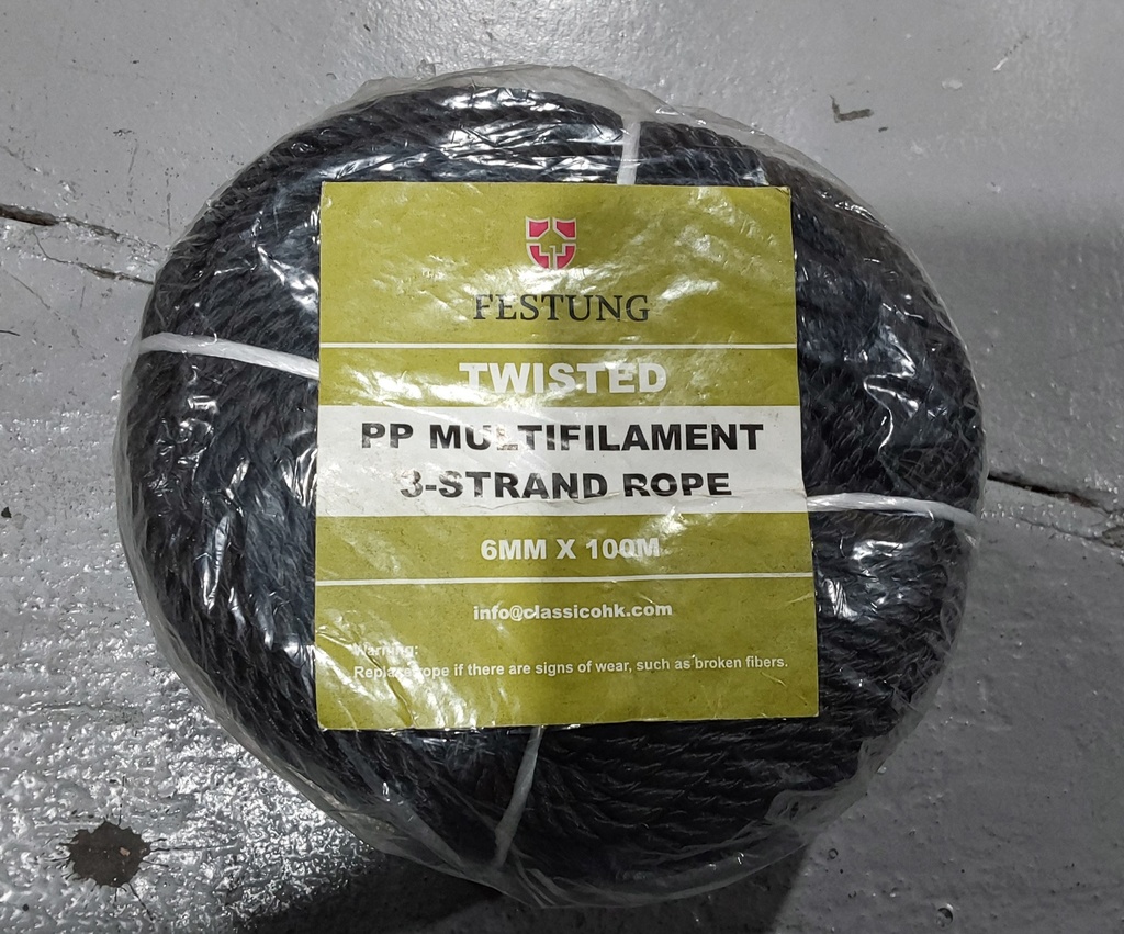 Rope-PP Rope Twisted Black 6mm x 100mtr