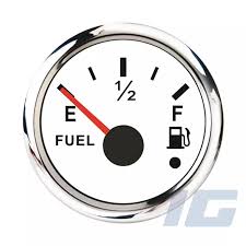 Gauge - 52mm, Electrical Fuel Level with Warning Function, WKFLW-90W, 240-33/0-190 OHM, White Face/Chrome Rim, Red Led Display