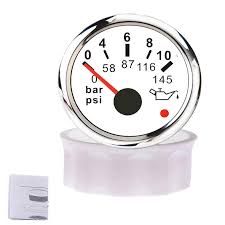 Gauge - 52mm, Electrical Oil Pressure with Warning Function, WKOPW-90W010(BAR), White Face/Chrome Rim, Red Led Display, 0~10BAR