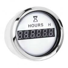 Gauge - 52MM, Digital Hourmeter, WKHM-DGW, White Face/Chrome Rim, Red Led Display