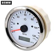 Gauge - 85MM, Electrical Speedometer with Odometer, WPSP270-120HW, 0-120KMH, White Face/Chrome Rim
