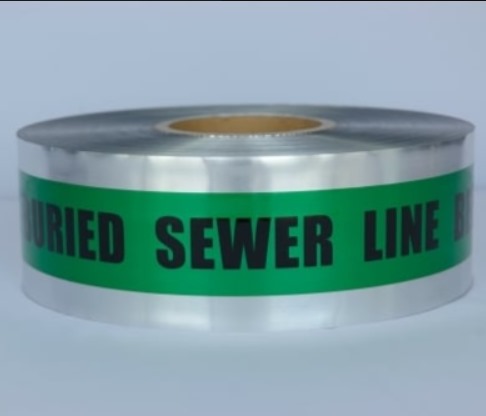Caution Tape - Buried Sewer Line, Green, 75MM*300M*100Mic