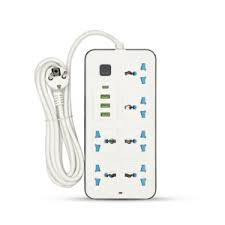 Electrical Socket Extension, A38, 21A, 110-250V, 2Mtr Cable With 6 Position Row Insertion and 3 USB, White
