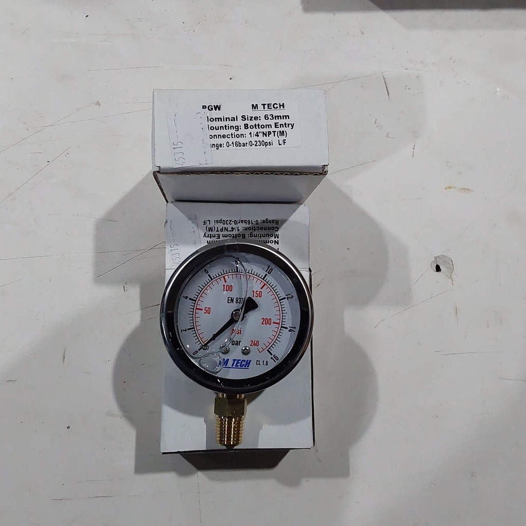 Pressure Gauge 16 Bar (M TECH 16BAR & 230PSI)