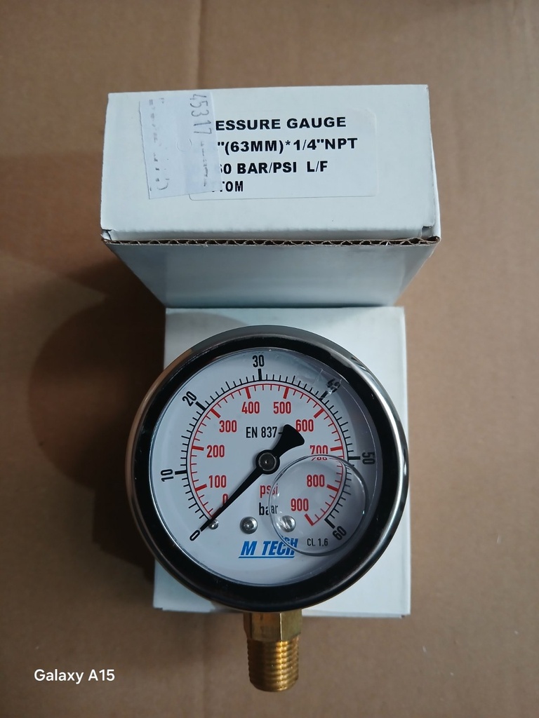 Pressure Gauge 60 Bar (2-1/2") 1/4"NPT 