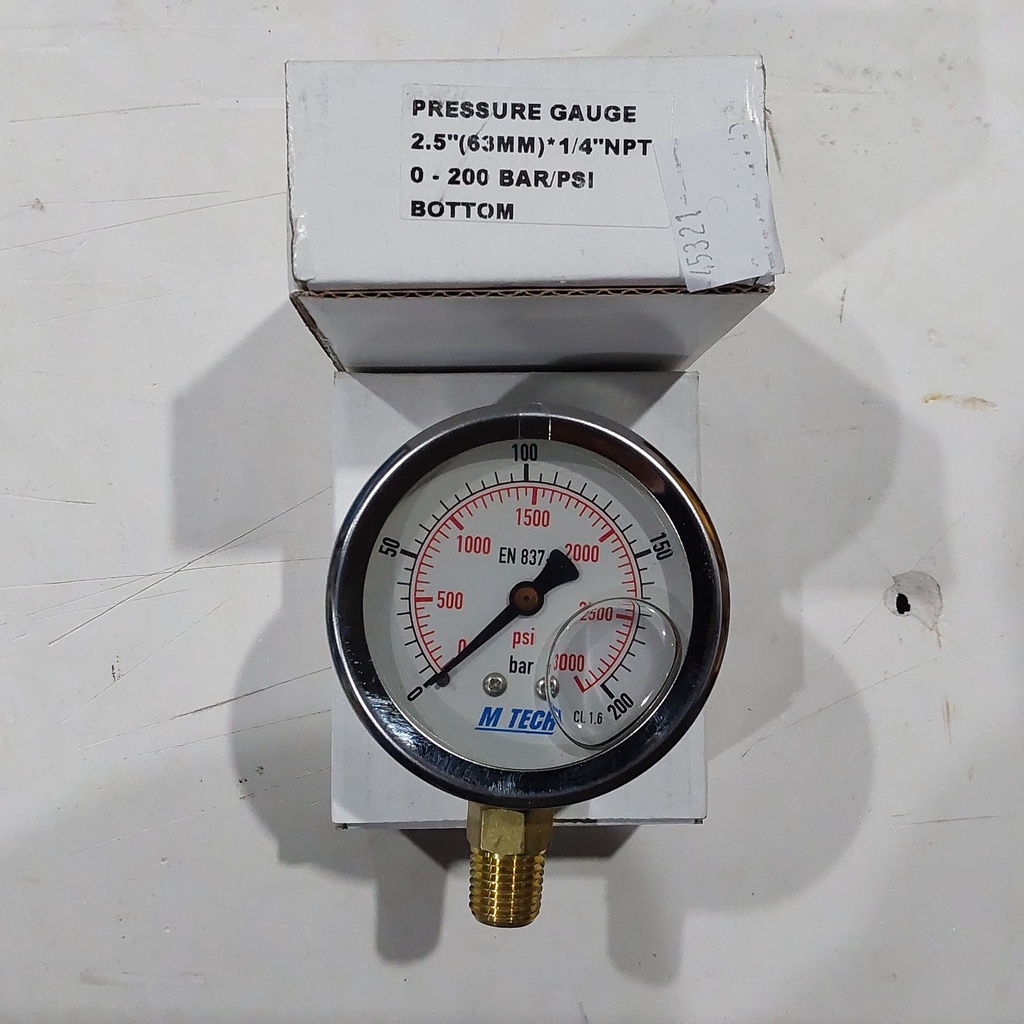 Pressure Gauge 200 Bar (M TECH 0.200BAR & 3000PSI)