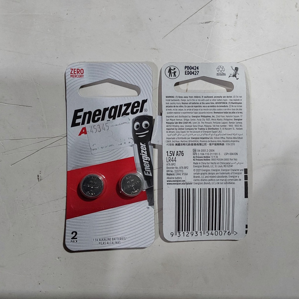 Energizer Battery 1.5V A76 LR44 Alkaline