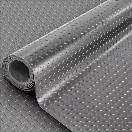 PVC Flooring Mat - Diamond Plate, Grey, 1.5*20Mtr
