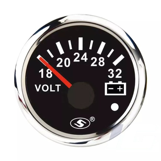 [19917] Gauge - 52mm, Electrical Volt with Warning Function, WKVOW-90B1832, Black Face/Chrome Rim,  Red Led Display, 18~32 Volt