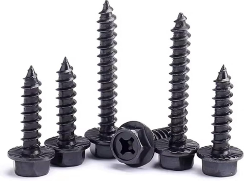 [41071] Screw - Self Tapping, Phillips Cross Hex Flange Head, Black, M5 x 0.5"