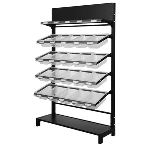 [43157] Rack - (L900 x W320 x H1400mm) 4 layer Main Single Side, Grey Color Frame with Clear Box 