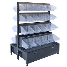 [43156] Rack - (L900 x W320 x H1400mm) 4 layer Double Side, Grey Color Frame with Clear Box 