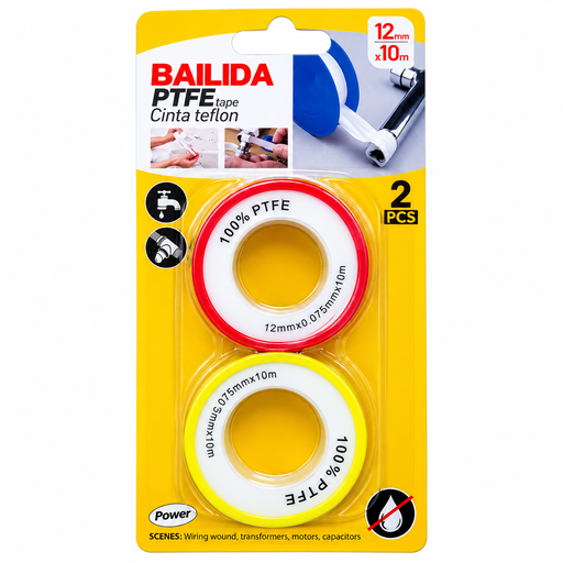 [45983] Bailida Teflon /PTFE Tape, Red/Yellow 12MM x 10MM
