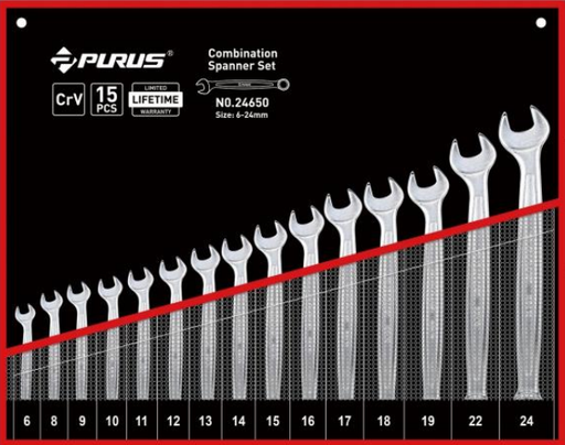 [51454] Purus Combination Spanner Set 15pcs, 6-24MM