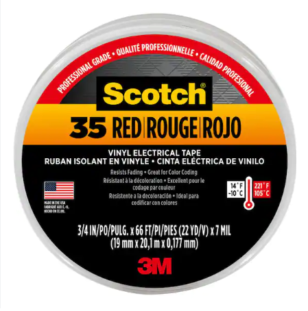 [7084] Insulation/Electrical Tape - ¾" X 66' Vinyl, Red, Scotch
