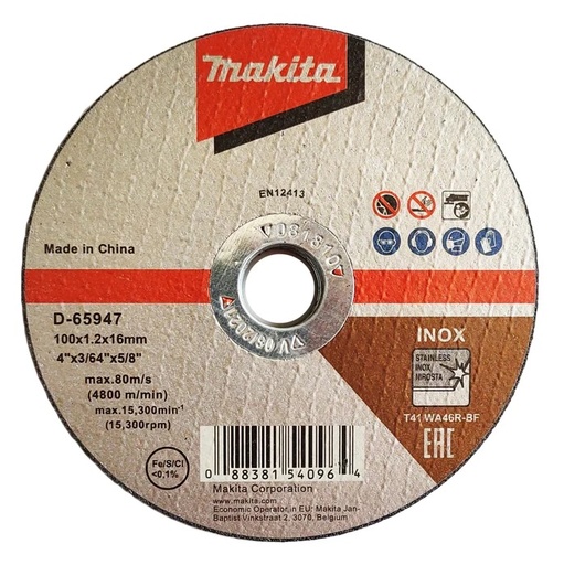 [12297] SS Cutting Wheel 4" (100*1.0*16MM) Makita