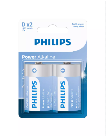 [15924] Battery 1.5V, (D SIZE) (2Pcs/Card) LR20P2B/40 Brand: Philips