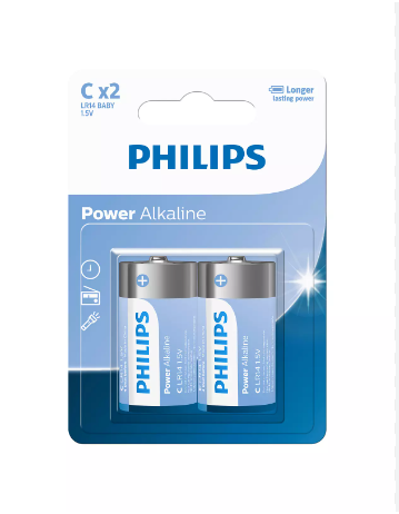 [15925] Battery 1.5V, (C SIZE) (2Pcs/Card) LR14P2B/40, LR14 Baby, Brand: Philips