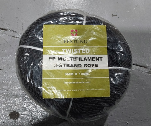 [21275] PP Rope Twisted Black 6mm x 100mtr